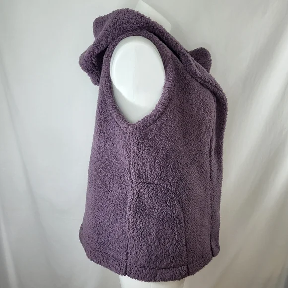 Koolaburra by UGG Fleece VEST Womens Size 1X Purple Sherpa Hooded Pockets Snaps - Picture 2 of 16